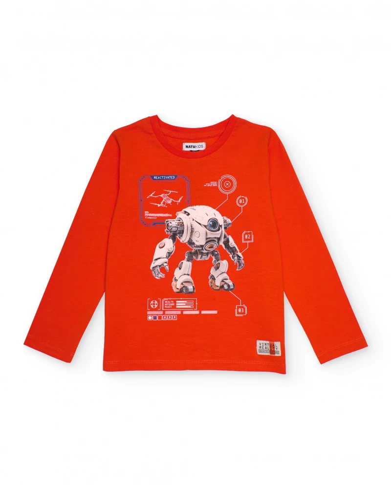 camiseta-de-manga-larga-para-nino-color-naranja-con-estampado-de-robot